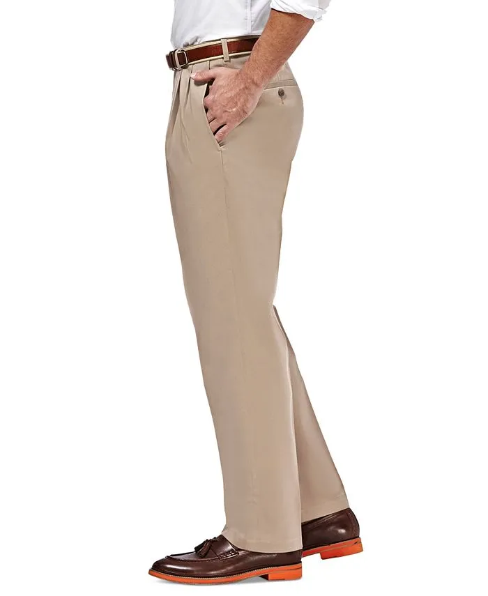 Haggar Mens Classic fit Casual Pants 34 / 32 Beige Solid