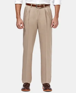 Haggar Mens Classic fit Casual Pants 34 / 32 Beige Solid