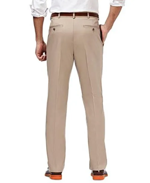 Haggar Mens Classic fit Casual Pants 34 / 32 Beige Solid