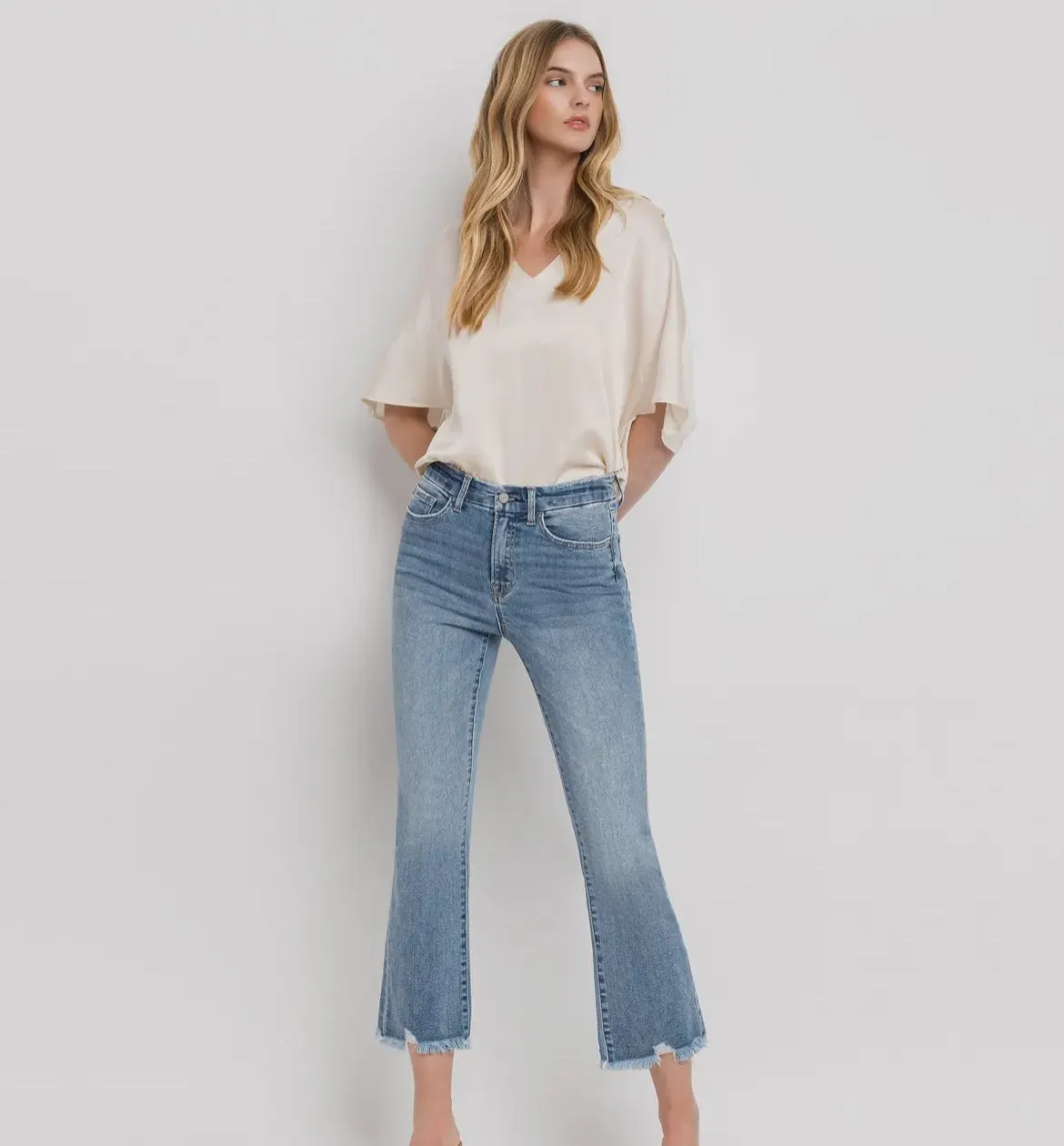 High Rise Frayed Crop Jean
