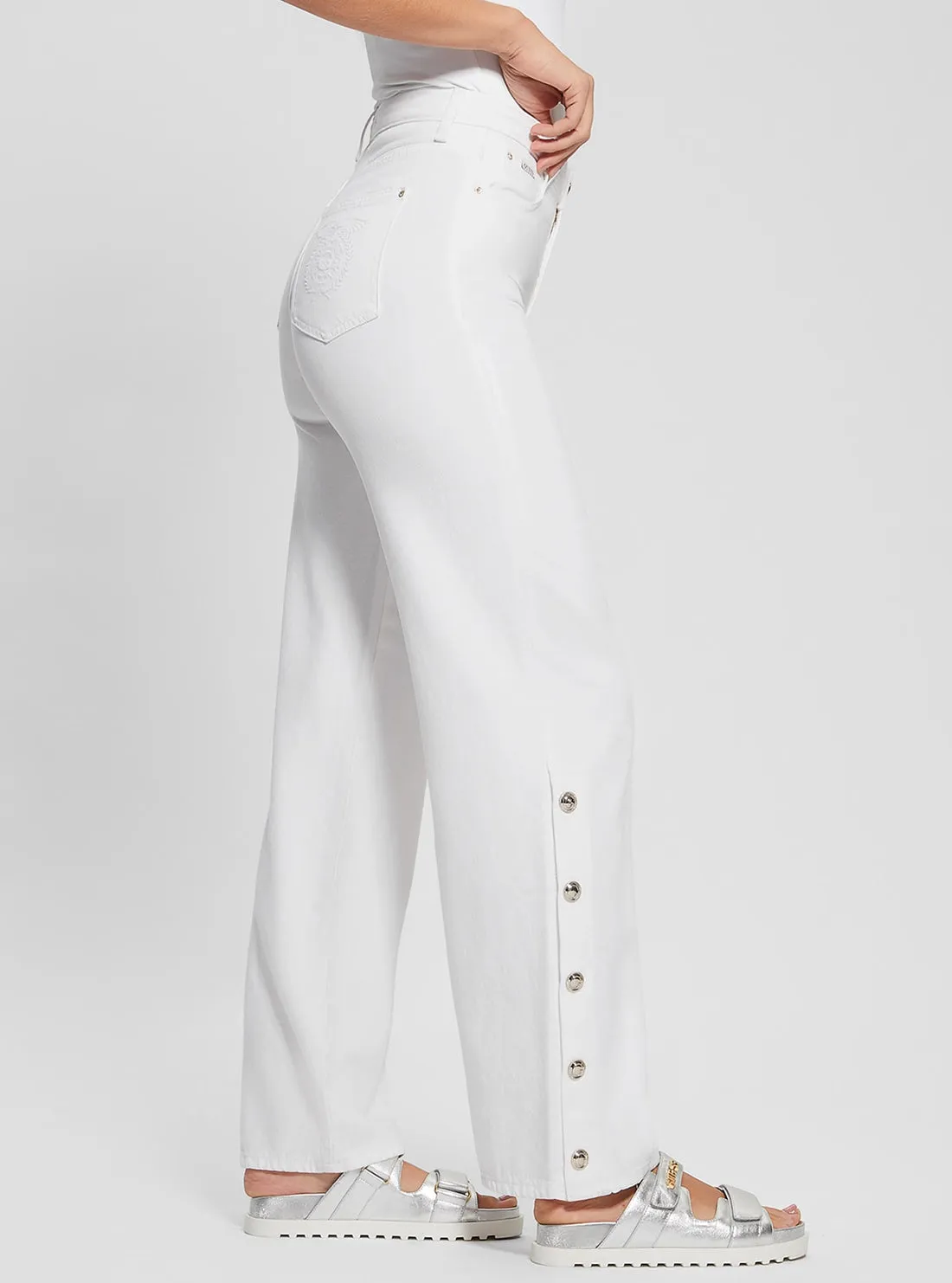 High-Rise Paz Wide Leg Denim Jeans in White