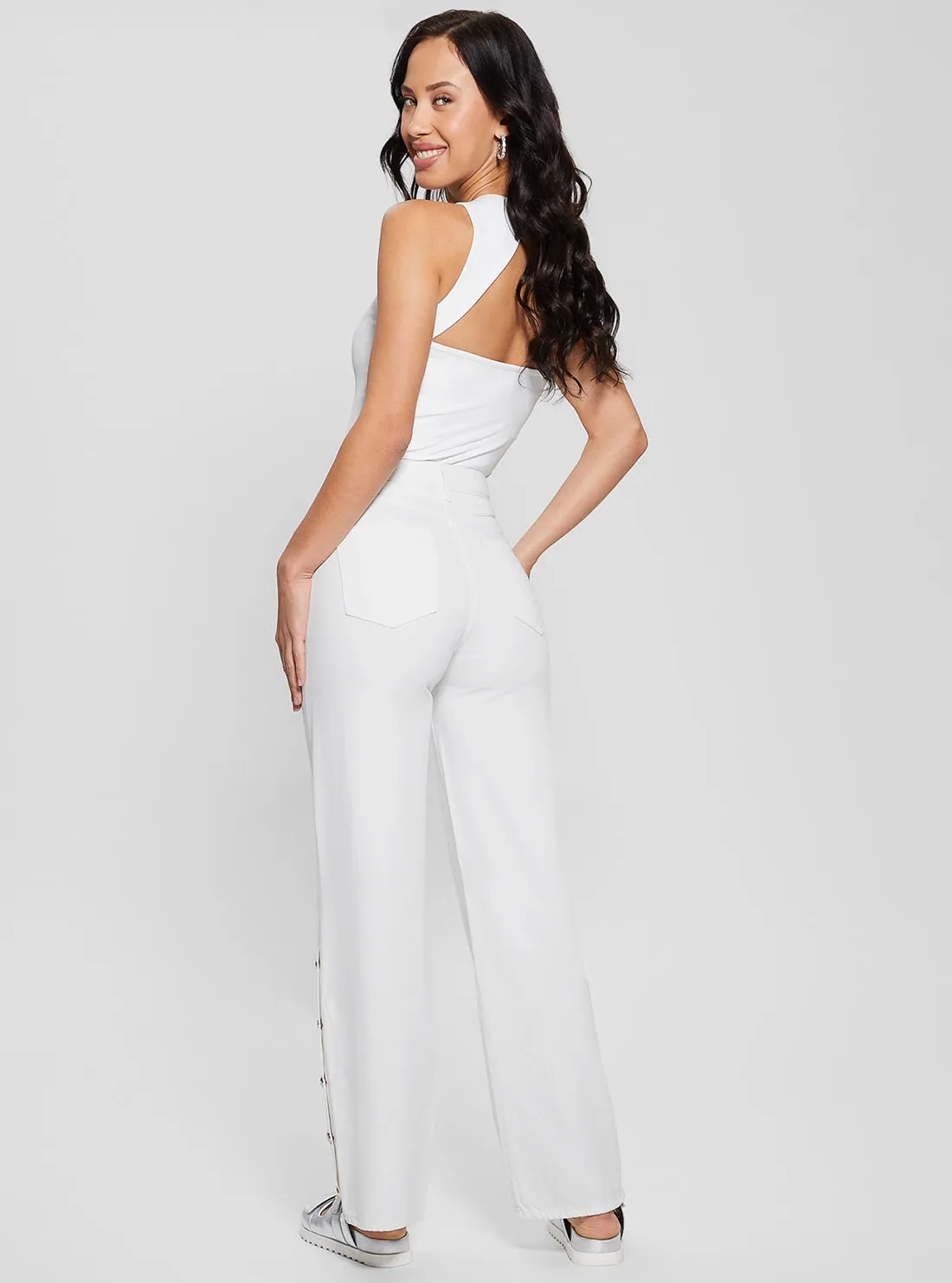 High-Rise Paz Wide Leg Denim Jeans in White