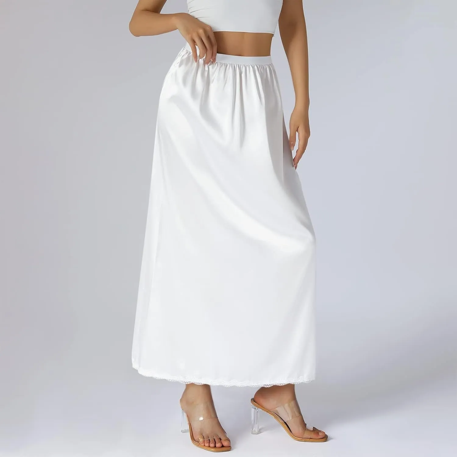 High waisted Skirts for Women Women Half Slip Soft Satin Half Slip Lace Long Underskirt Half Slips For Under