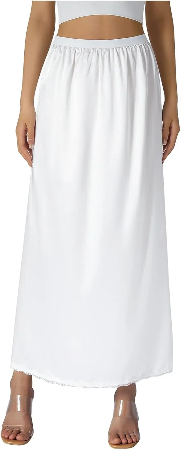 High waisted Skirts for Women Women Half Slip Soft Satin Half Slip Lace Long Underskirt Half Slips For Under