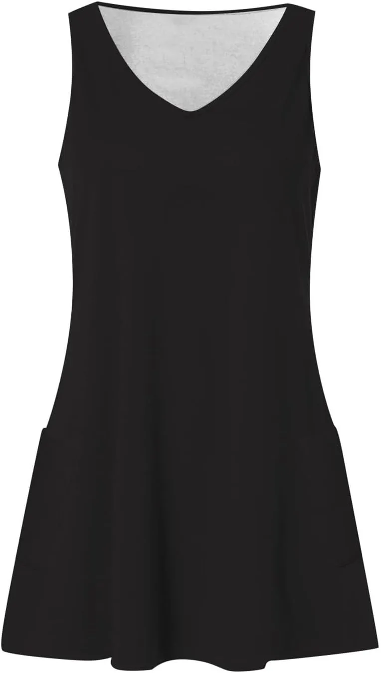 hlysgo Going Out Dresses for Women 2025 Summer Sleeveless V Neck Mini Dress Casual Beachwear Coverup Sundress with Pockets