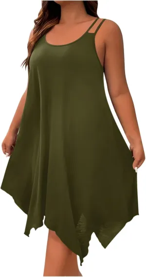 hlysgo Women's Boho Flowy Sleeveless Midi Dress Plus Size Summer Casual Dress Beach Vacation Swing Sundresses