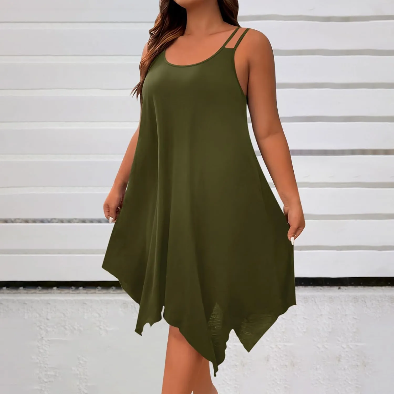 hlysgo Women's Boho Flowy Sleeveless Midi Dress Plus Size Summer Casual Dress Beach Vacation Swing Sundresses
