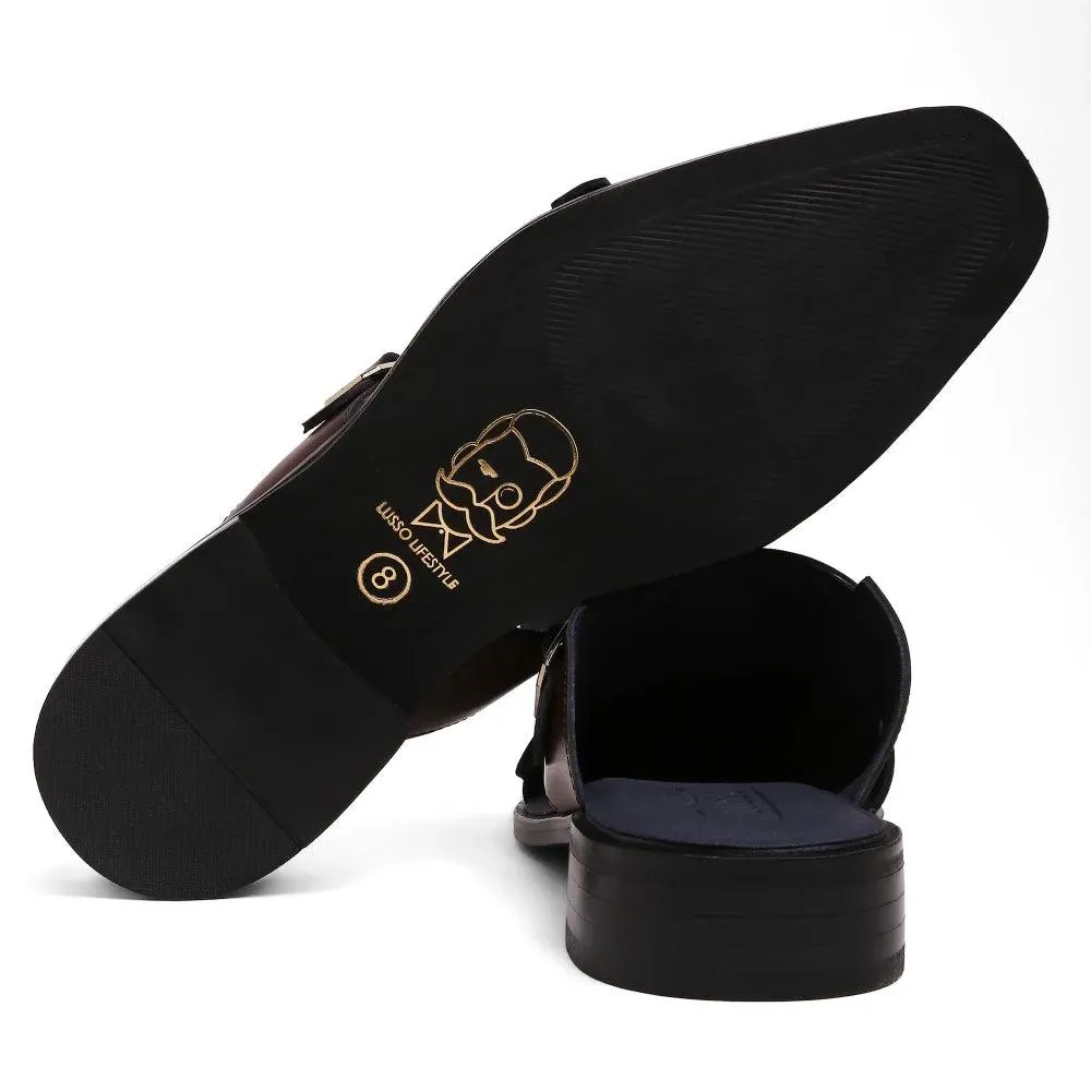 Hulio - Dark Tan Double Monk Mules