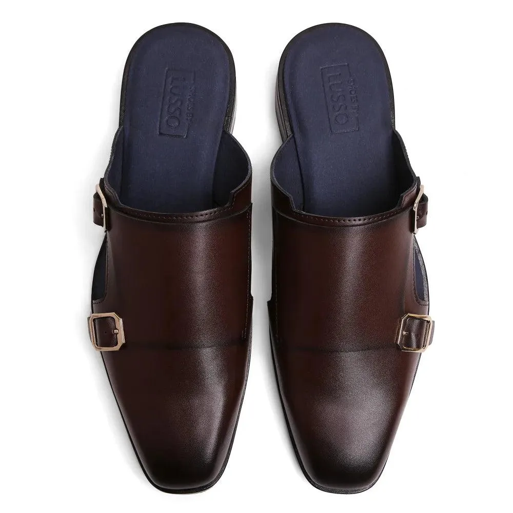 Hulio - Dark Tan Double Monk Mules