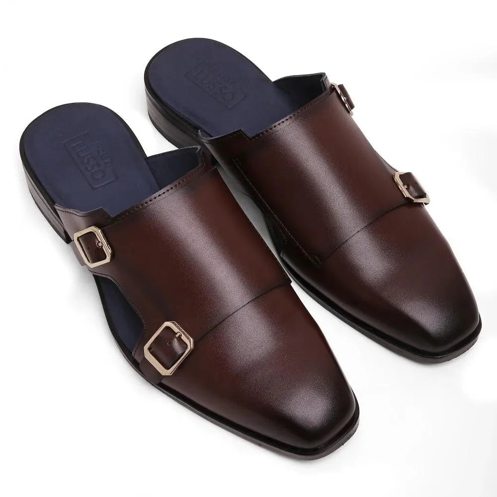 Hulio - Dark Tan Double Monk Mules