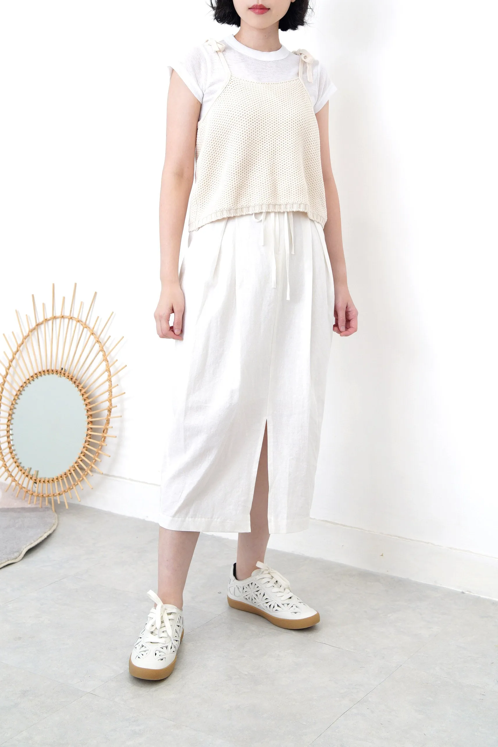 Ivory crop cut knit cami in adj. straps
