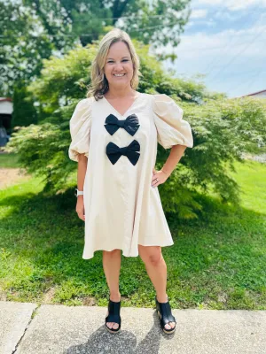 Ivory/Black Dress with Bows Details