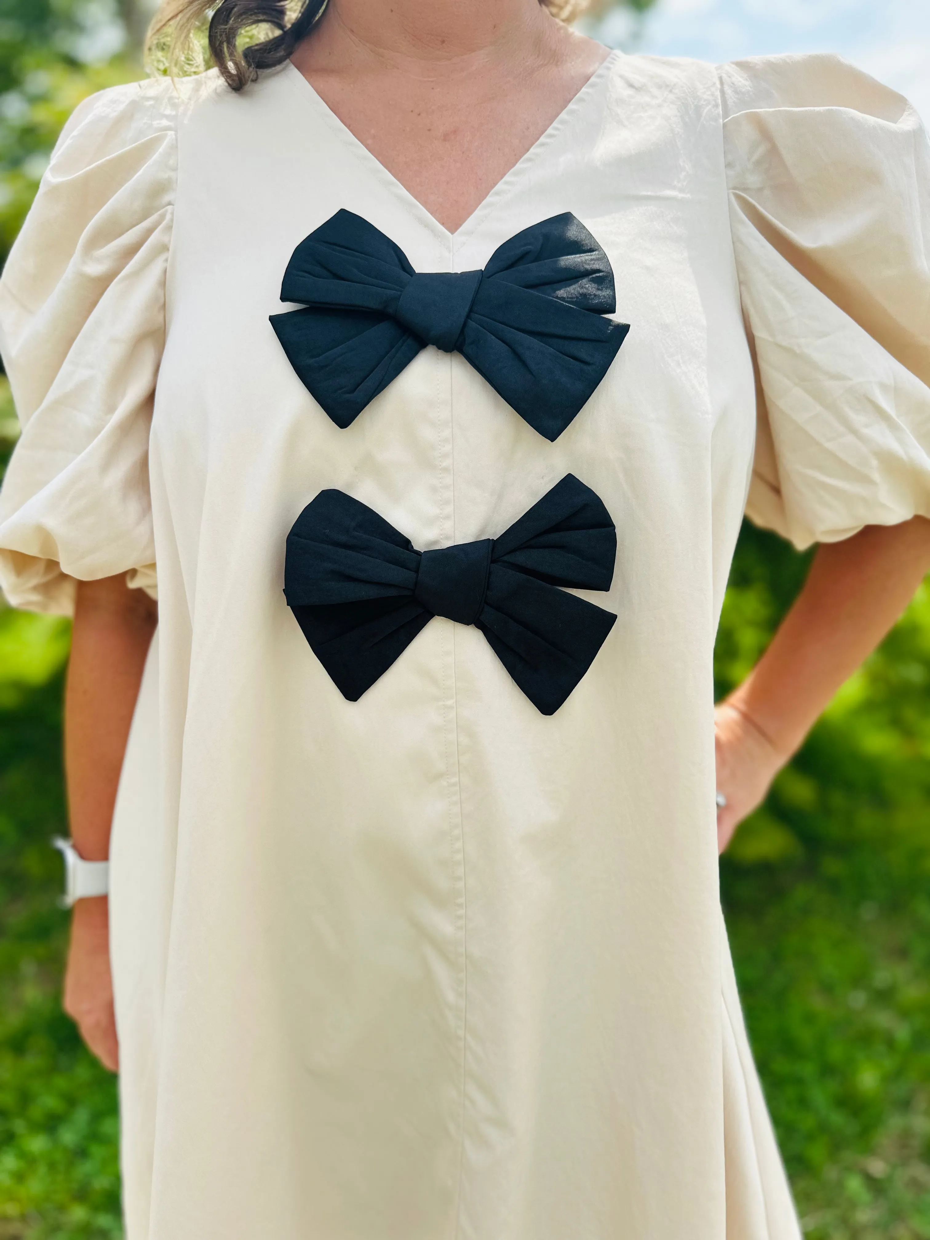 Ivory/Black Dress with Bows Details