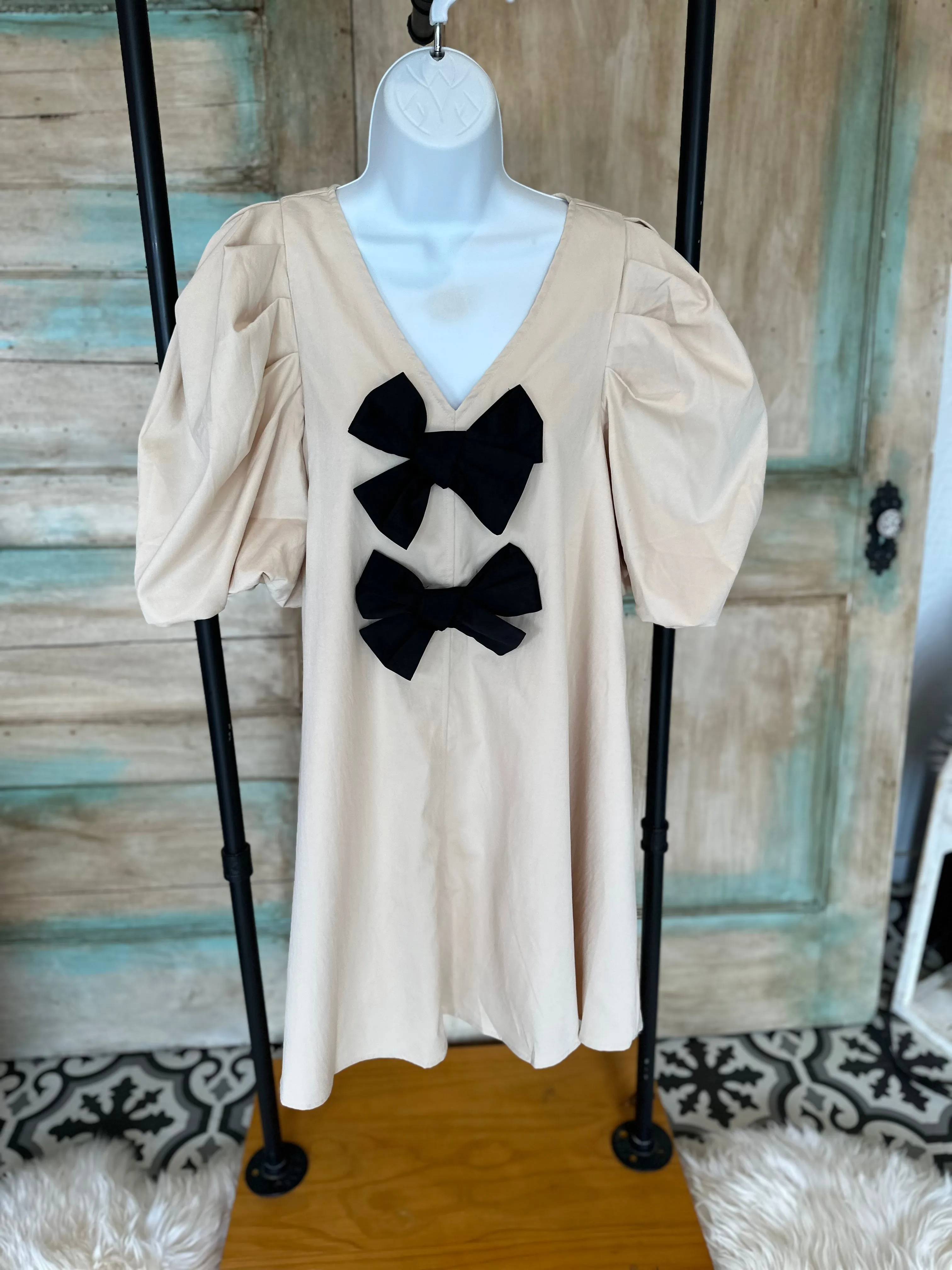 Ivory/Black Dress with Bows Details