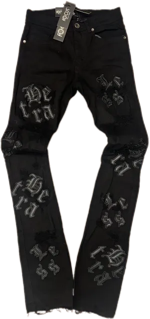 JEANS  FLARED BLK LEATHER WORDS