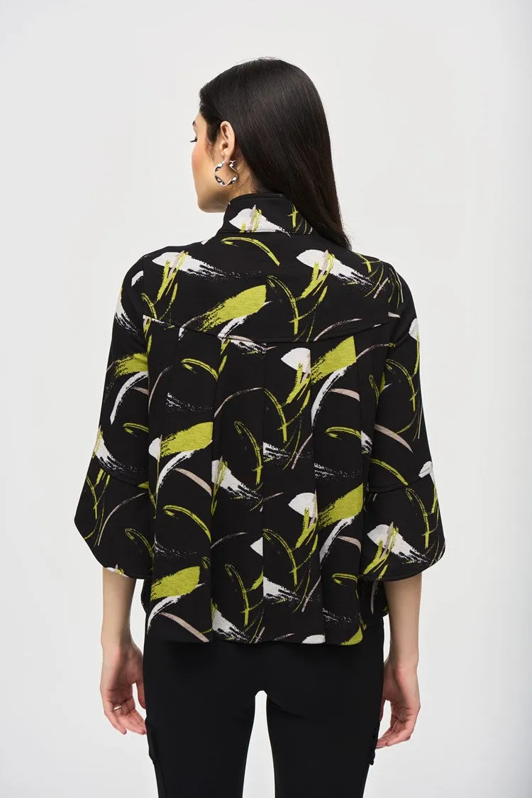 Joseph Ribkoff Black Multi Sweater Knit Abstract Print Trapeze Jacket
