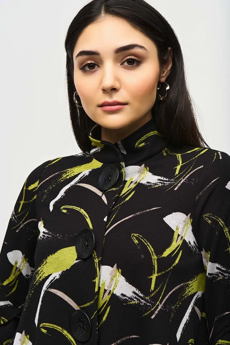Joseph Ribkoff Black Multi Sweater Knit Abstract Print Trapeze Jacket