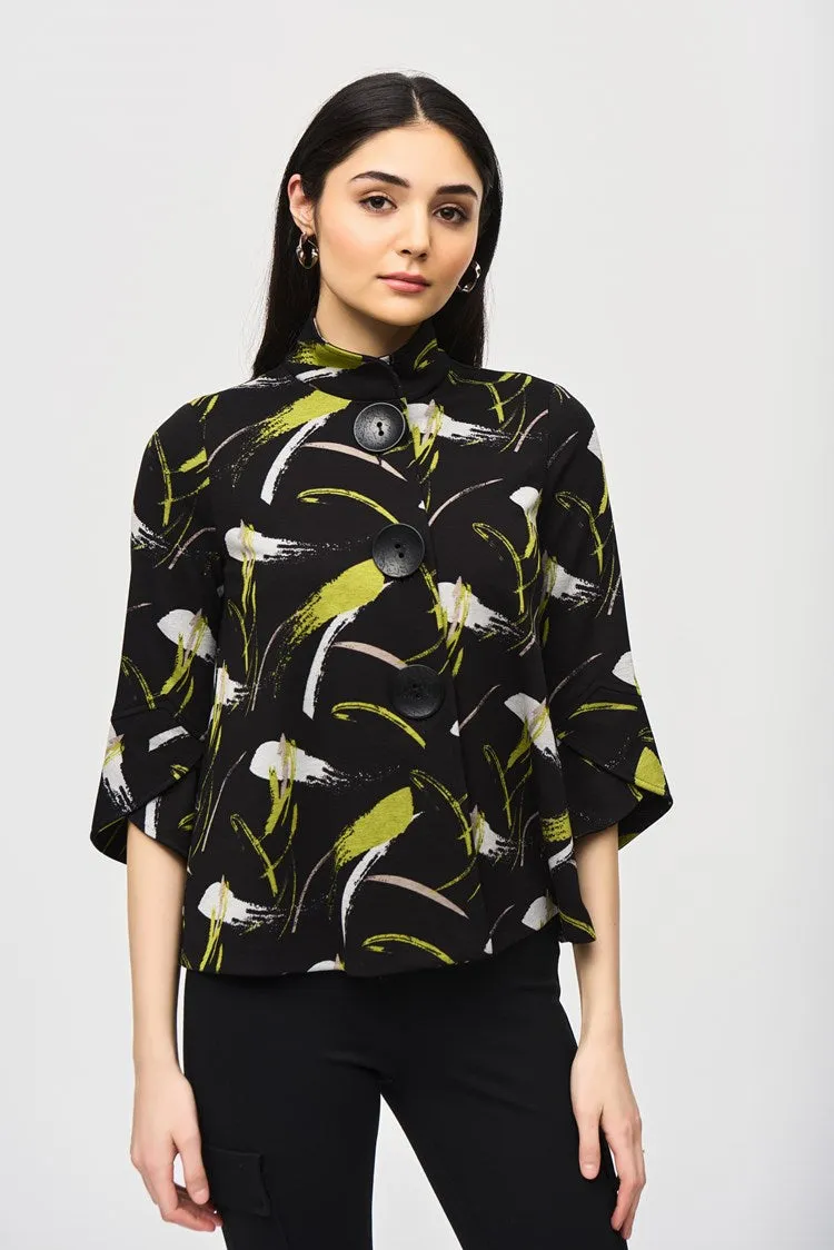 Joseph Ribkoff Black Multi Sweater Knit Abstract Print Trapeze Jacket