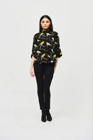 Joseph Ribkoff Black Multi Sweater Knit Abstract Print Trapeze Jacket