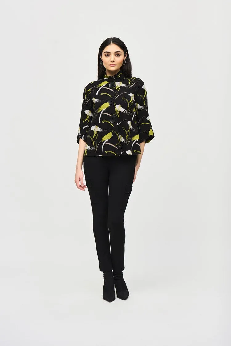 Joseph Ribkoff Black Multi Sweater Knit Abstract Print Trapeze Jacket