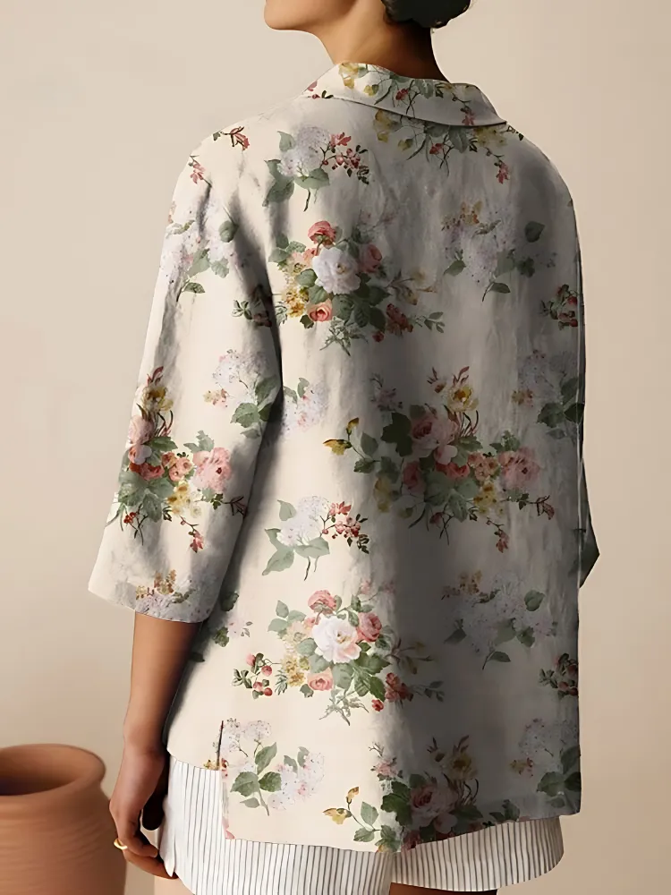 Josie - Vintage Floral Art Print 3/4 Sleeve Shirt