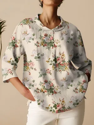 Josie - Vintage Floral Art Print 3/4 Sleeve Shirt