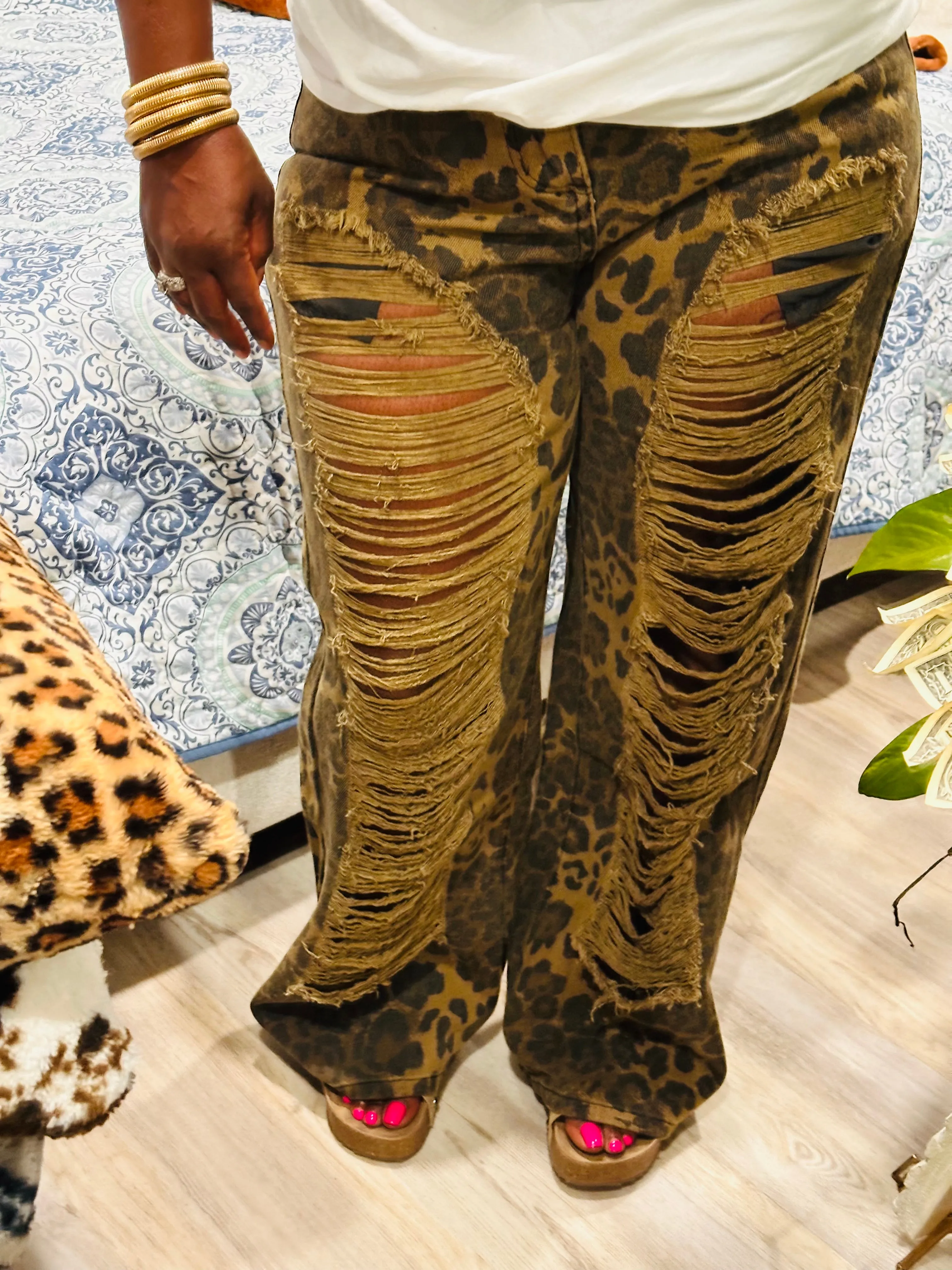 Leopard Distressed Pants