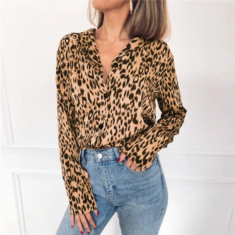Leopard V-neck Loose Blouse