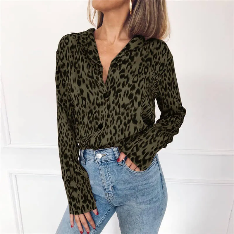 Leopard V-neck Loose Blouse