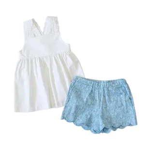 Leslie Girls Shorts Set - Sky Blue Posies