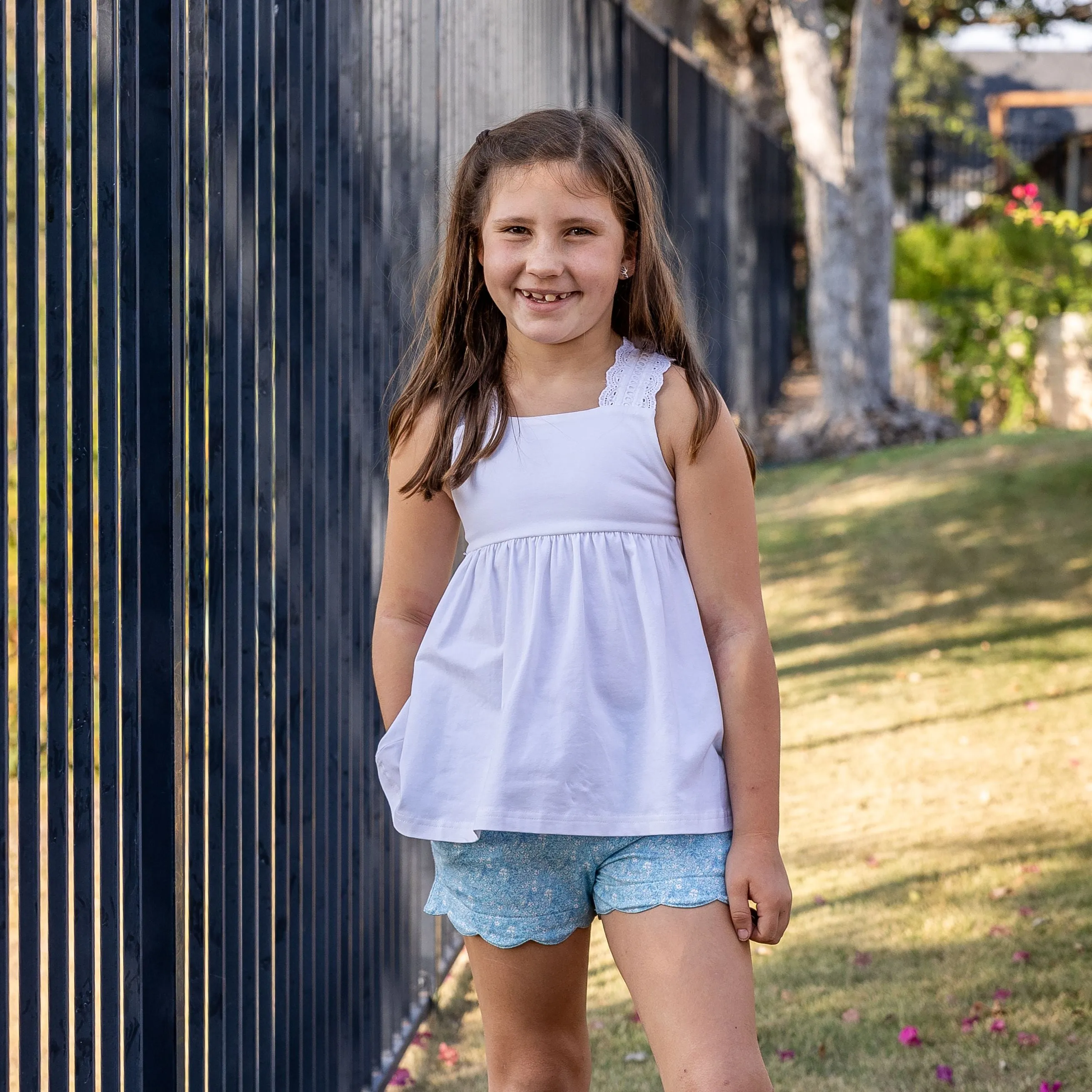 Leslie Girls Shorts Set - Sky Blue Posies