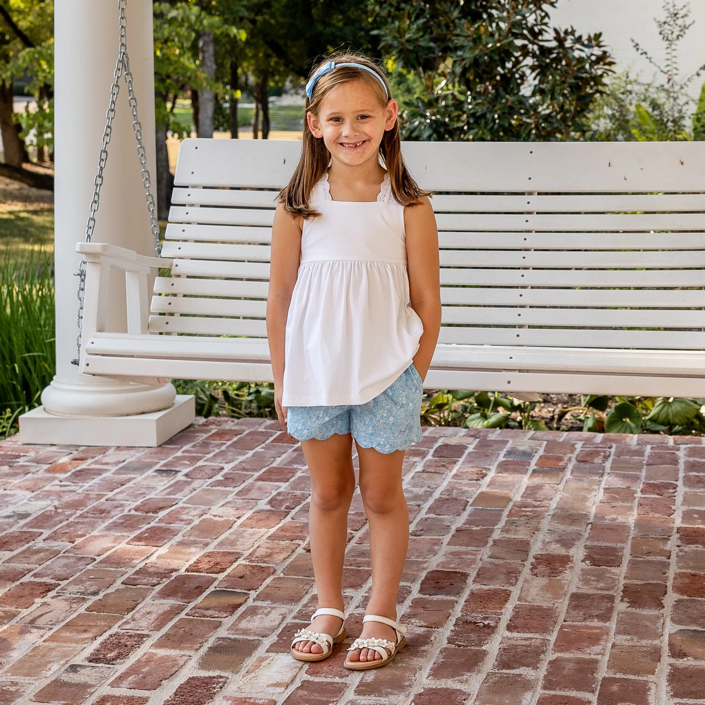 Leslie Girls Shorts Set - Sky Blue Posies