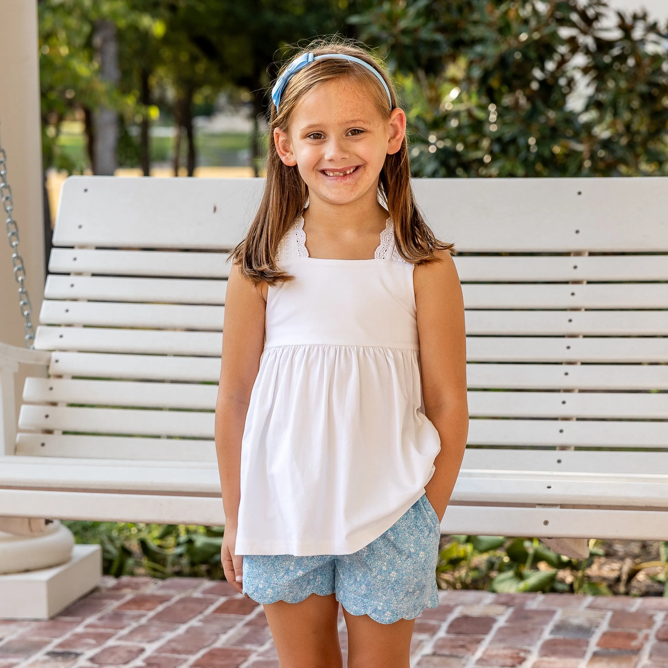 Leslie Girls Shorts Set - Sky Blue Posies