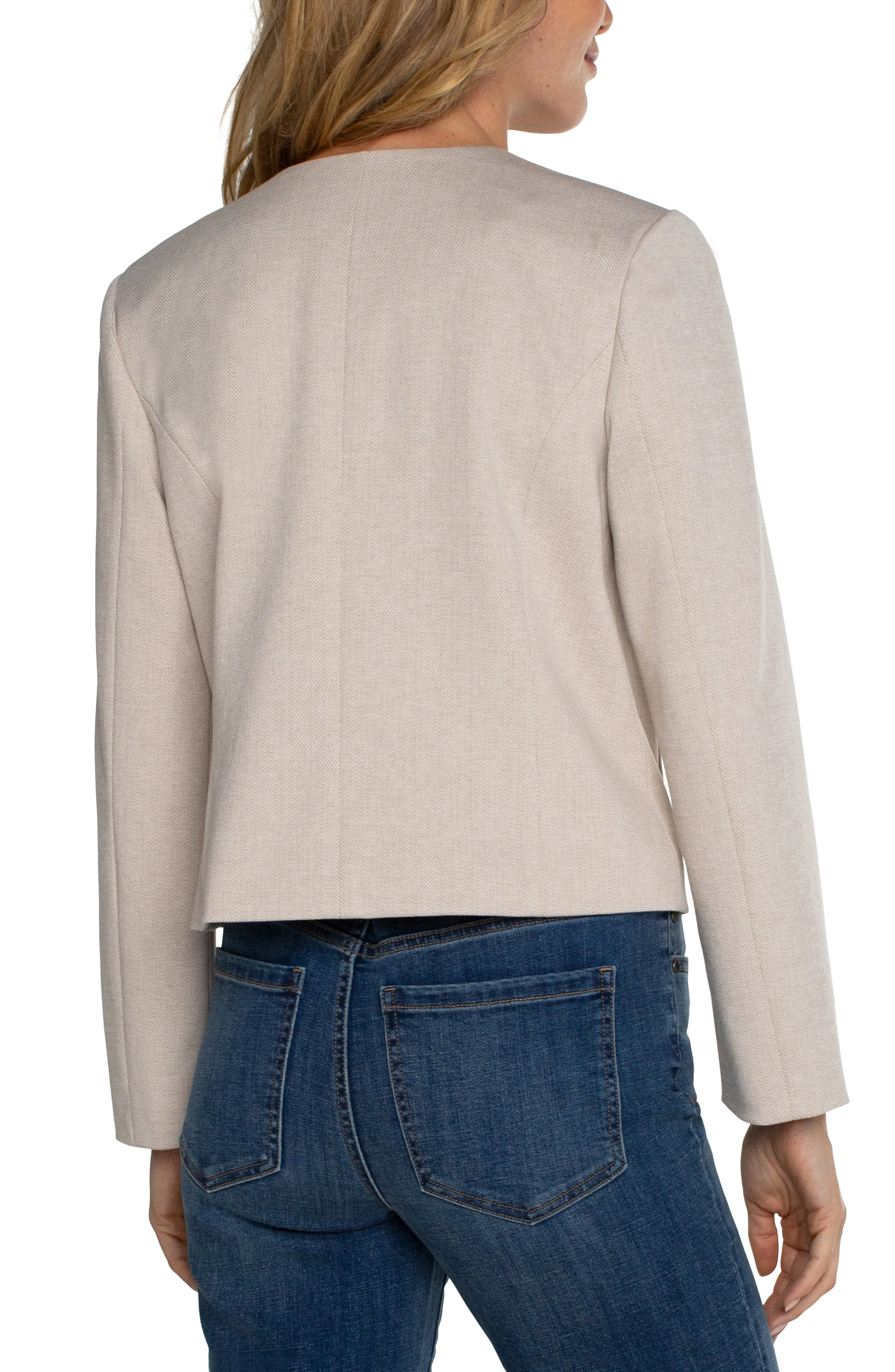 Liverpool Boxy Cropped Jacket with Covered Buttons (Stone/Tan)