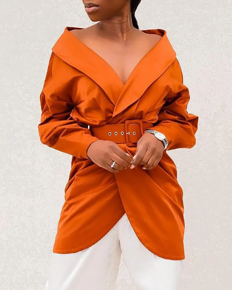Long Sleeve Ruched Coat With Belt