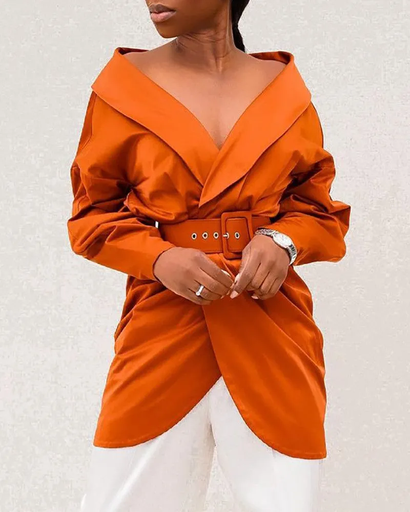 Long Sleeve Ruched Coat With Belt