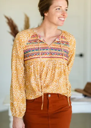Marigold Embroidered Tie Front Top - FINAL SALE