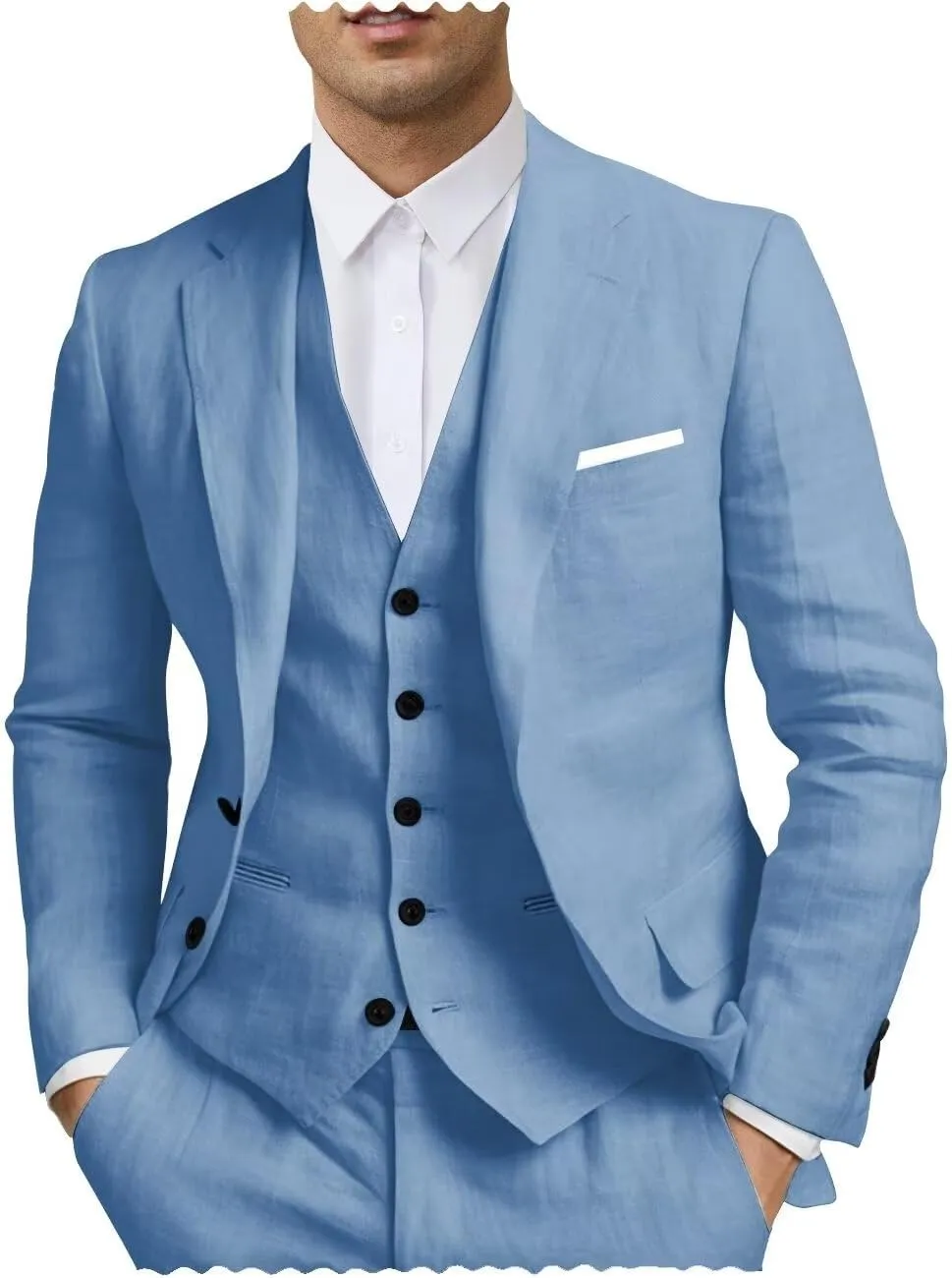 Men's 3 Piece Linen Suit - Regular Fit Summer Beach Wedding Attire