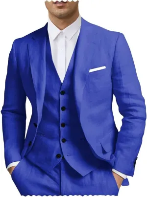 Men's 3 Piece Linen Suit - Regular Fit Summer Beach Wedding Attire