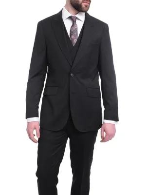 Men's Arthur Black Slim Fit Solid Gray Two Button 3 Piece Wool Peak Lapels Suit