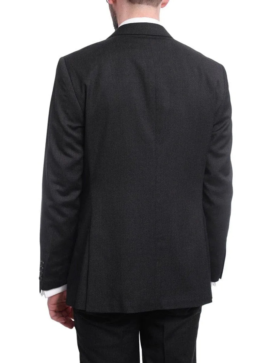 Men's Arthur Black Slim Fit Solid Gray Two Button 3 Piece Wool Peak Lapels Suit