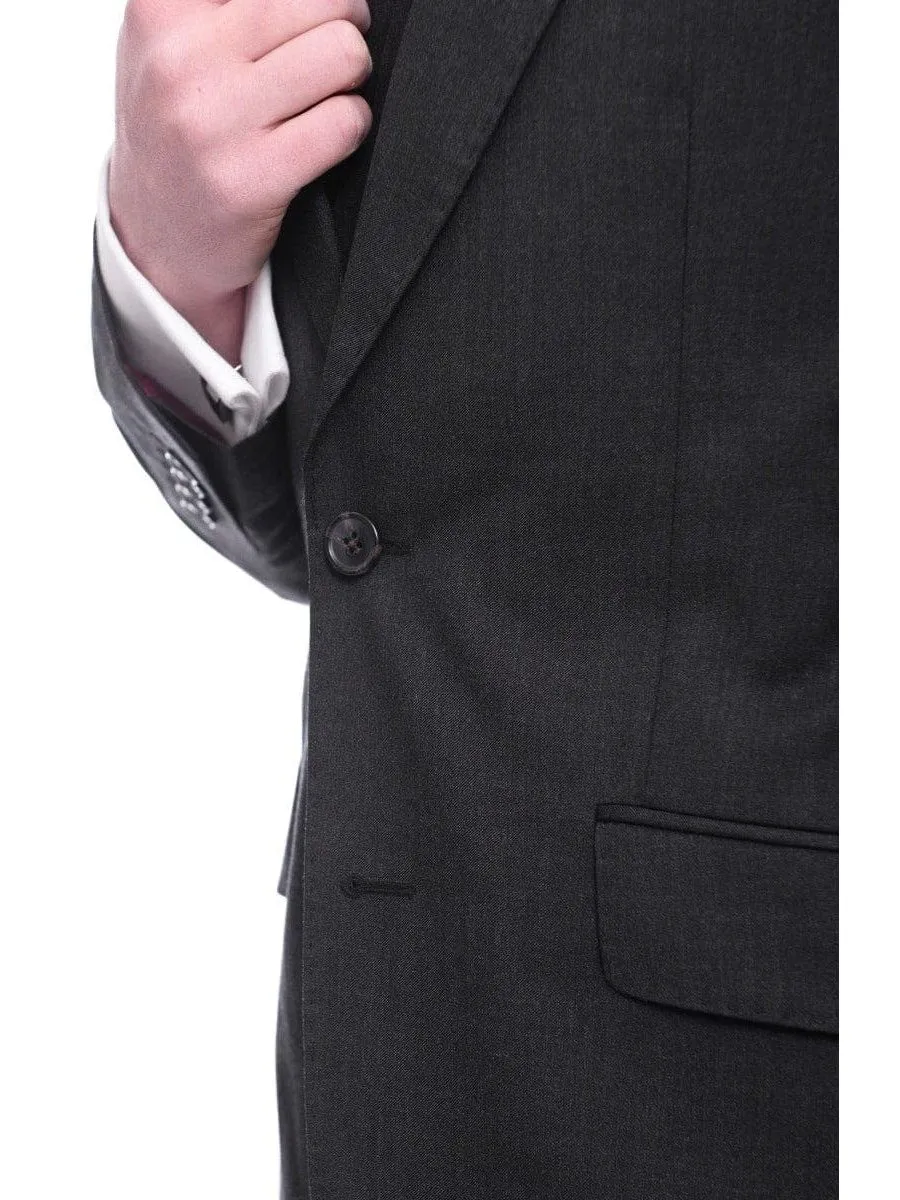 Men's Arthur Black Slim Fit Solid Gray Two Button 3 Piece Wool Peak Lapels Suit