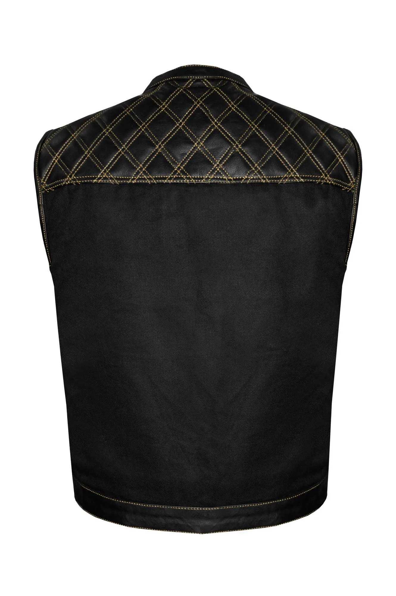 Mens Black Vest Diamond Design Gold Thread Denim