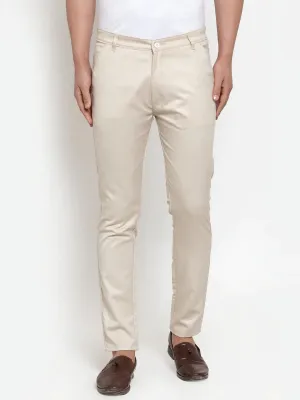 Men'S Cream Solid Formal Trousers
