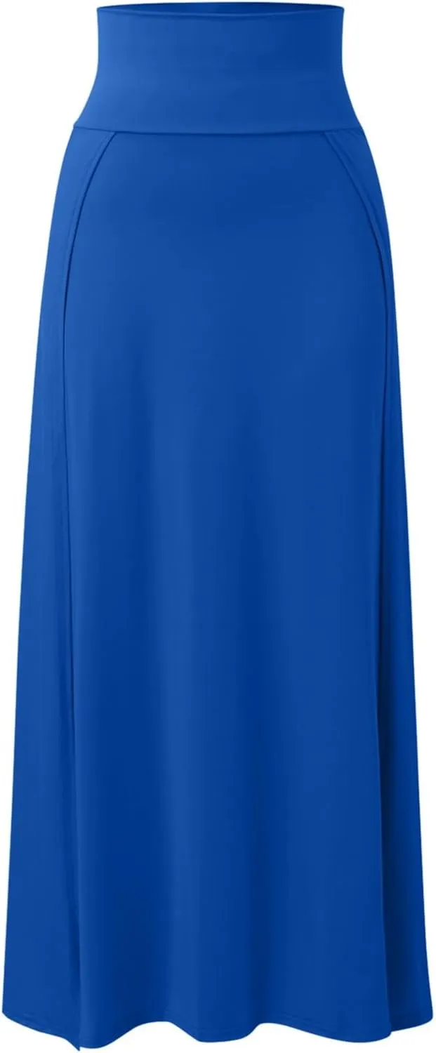 Midi Skirts for Women Womens Double Split Maxi Long Skirt Ladies Plain Basic Two Side Slit 4 22