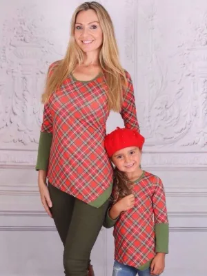 Mommy and Me Asymmetric Plaid Tunic