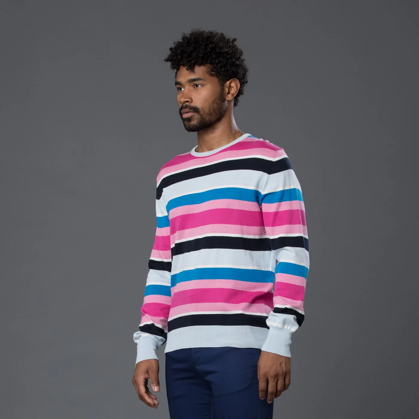 Multi-Stripe Crew Neck Sweater