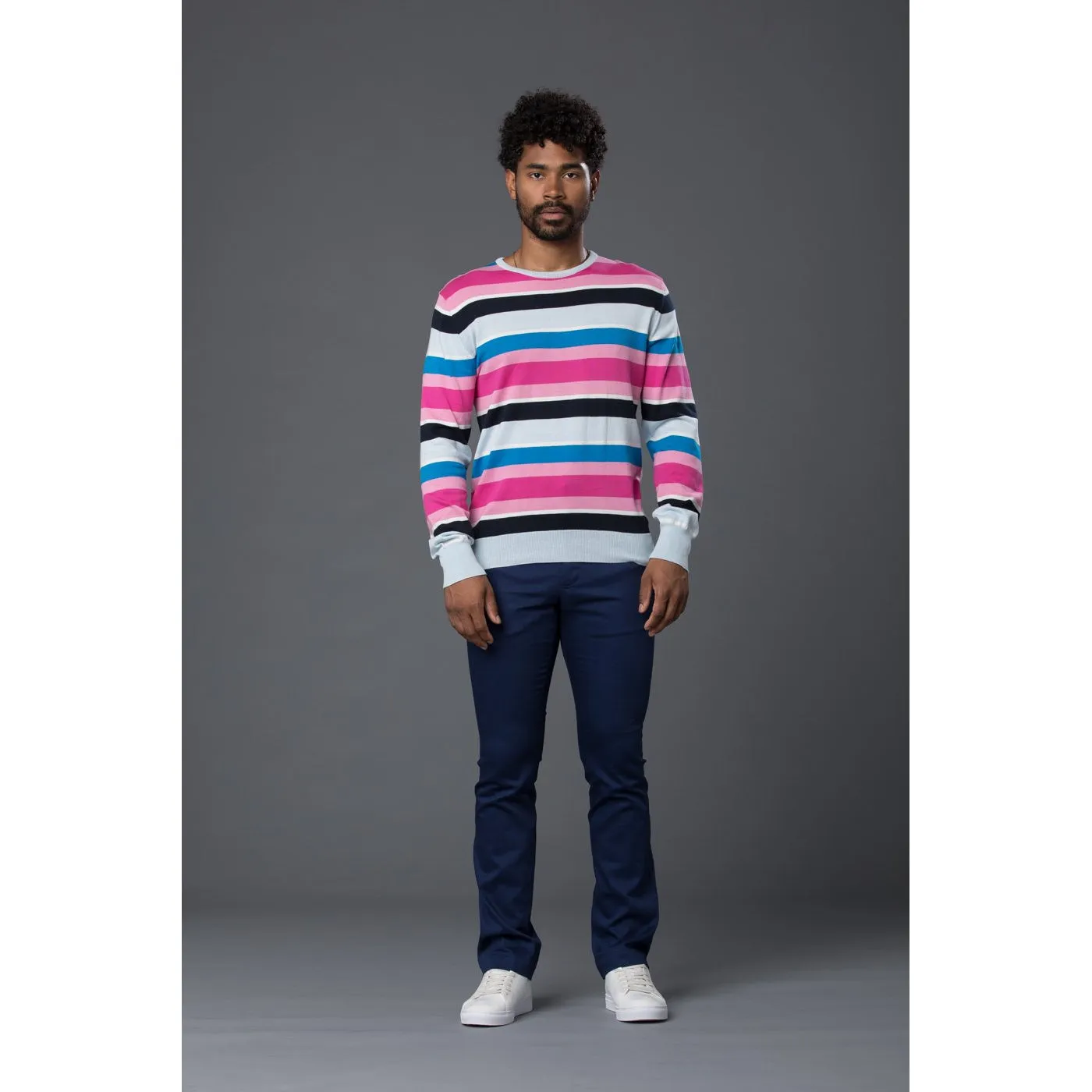 Multi-Stripe Crew Neck Sweater