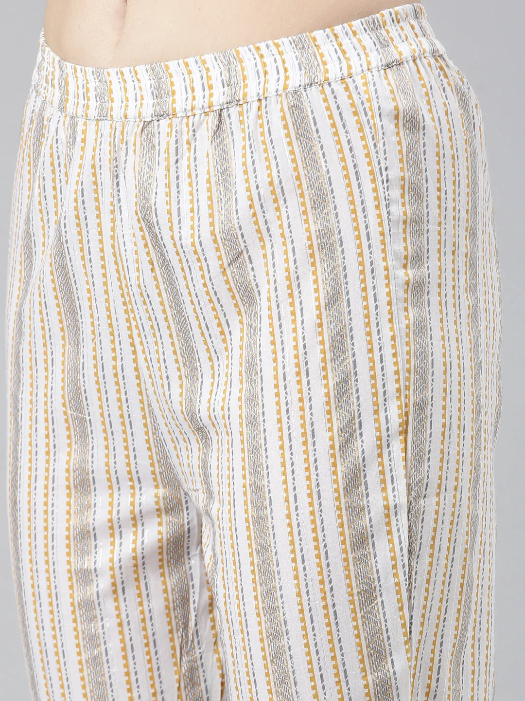 Neeru's Yellow Regular Straight Printed Kurta And Trousers With Dupatta