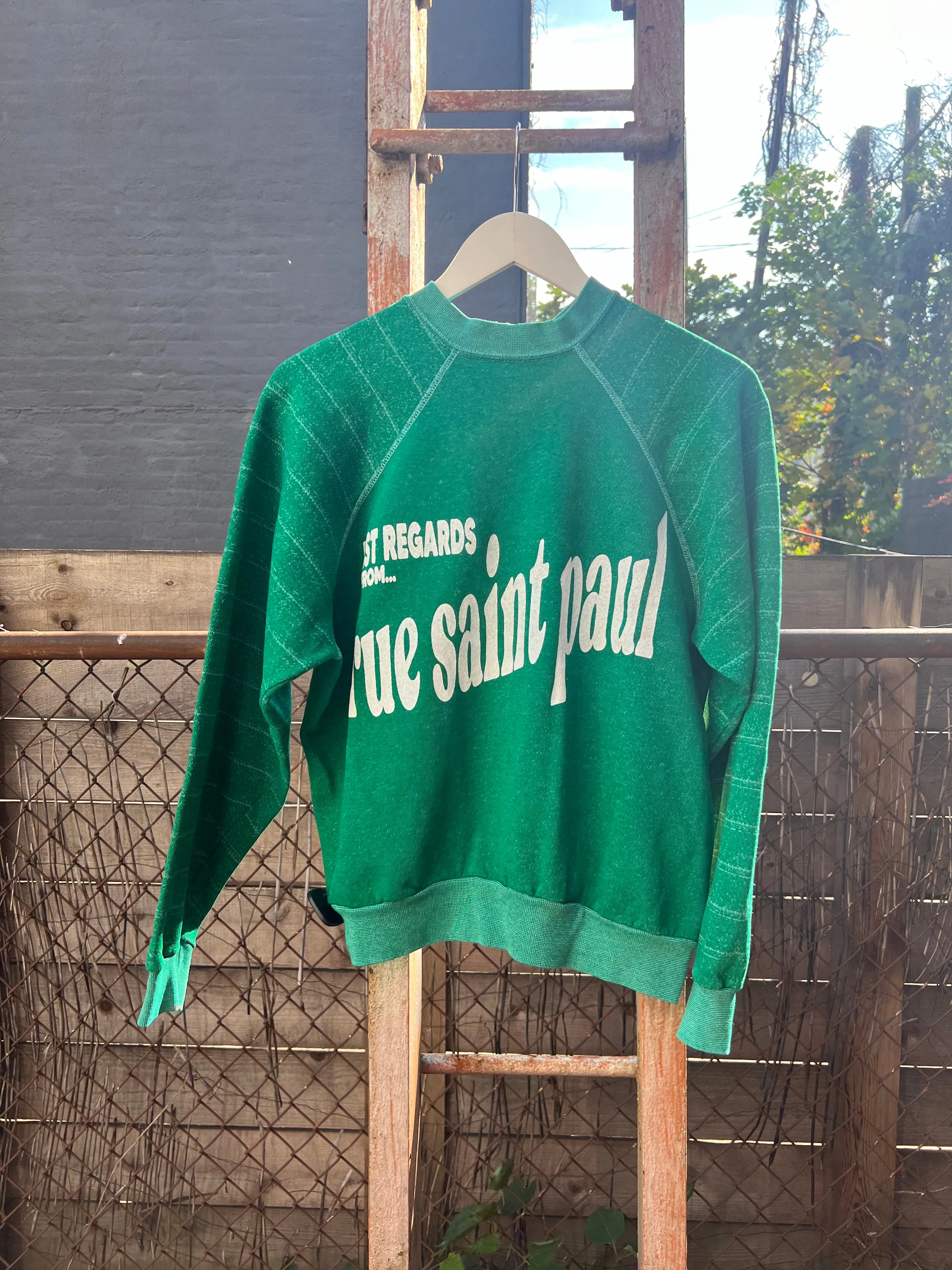 Neighborhood postcard upcycled sweatshirt, RSP